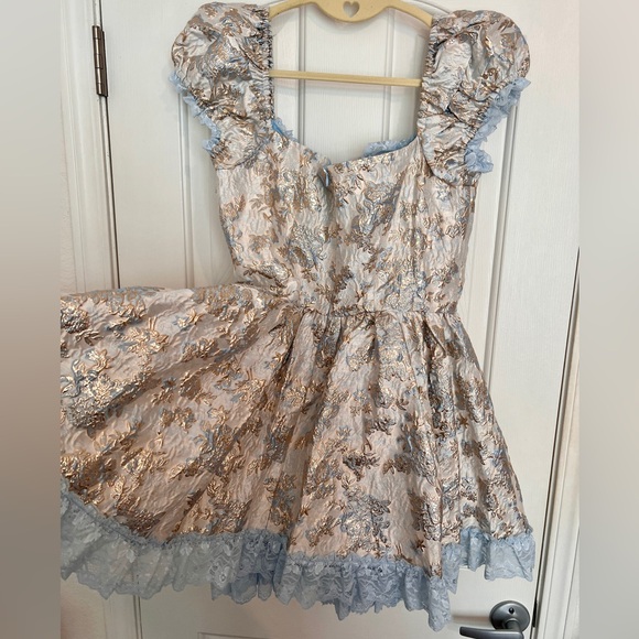 NWT Sugar Thrillz - Dolls Kill - Mini Dress - Tea and Circumstance Brocade, Blue - Picture 4 of 6